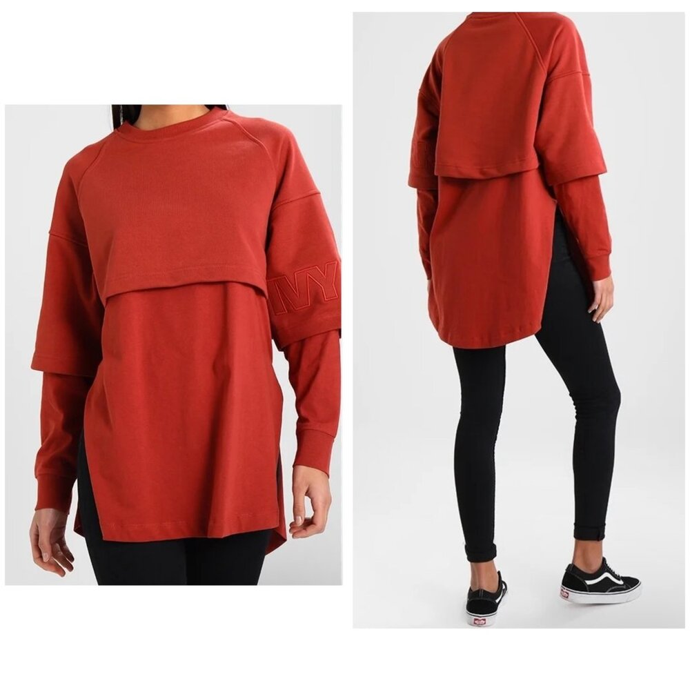 Ivy Park Double Layer Tunic Sweatshirt Small Sweatshirt Womens Orange Dance Logo